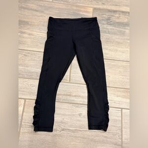 Lululemon Athletica Run Tempo Crop Leggings Ruched Side Black Stretch